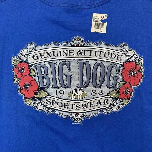 Vintage‎ BIG DOGS Men T-Shirt 1983 Blue Bernard Logo Hibiscus Short Sleeve 2XL - Picture 1 of 5